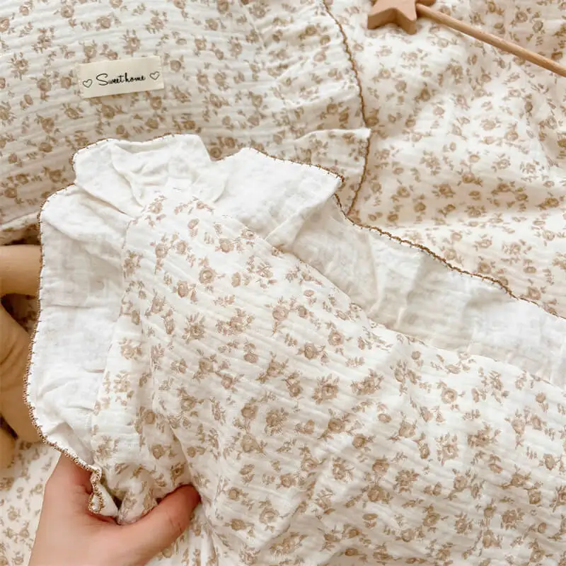 Cotton Muslin Toddler Quilt Cover Set Floral Duvet Cover and Pillowcase Set for Childrens 4