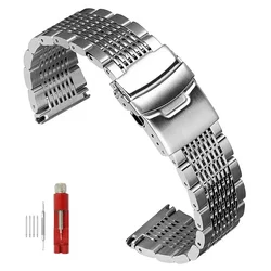 Premium Solid Stainless Steel Mesh Bracelet with Folding Buckle - Universal Fit Wristband - 22mm (Silver)