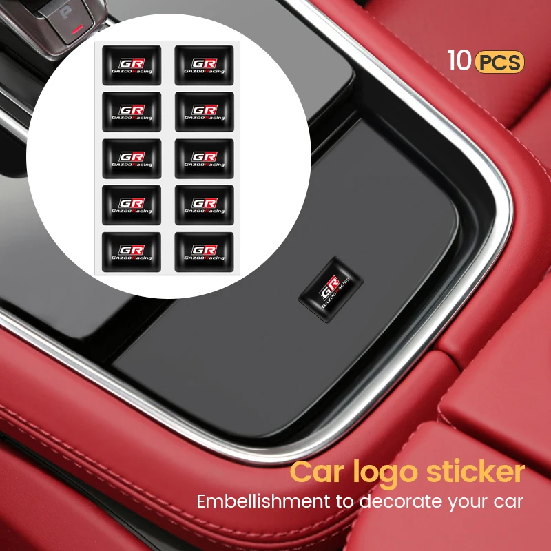 10PCS 3D Epoxy Car Interior Decoration Sticker GR GAZOO RACING Badge