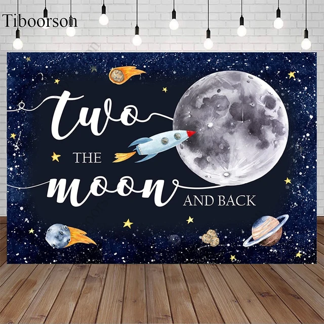 Fondo de fotografía para recién nacido, espacio exterior, cohete, astronauta, dos Luna, 2 ° Niño, decoración para fiesta de cumpleaños, telón de fondo para estudio de sesión fotográfica 1