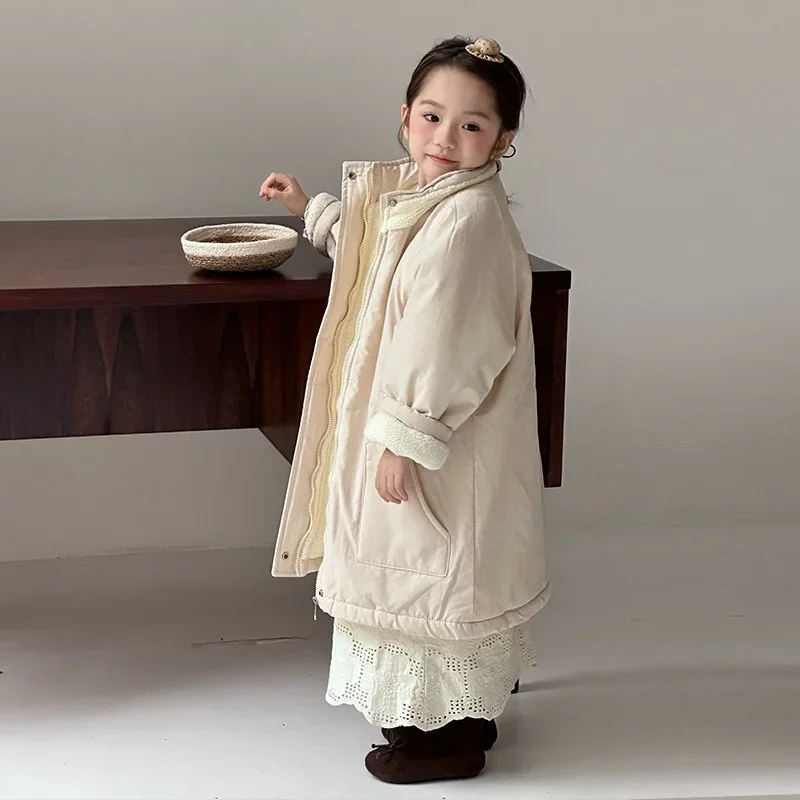 Children Thicken Plush Cotton Clothing Coats Autumn Winter Long Warm Boys Girls Baby Jacket Simple Fashion Korean Kids Outerwear