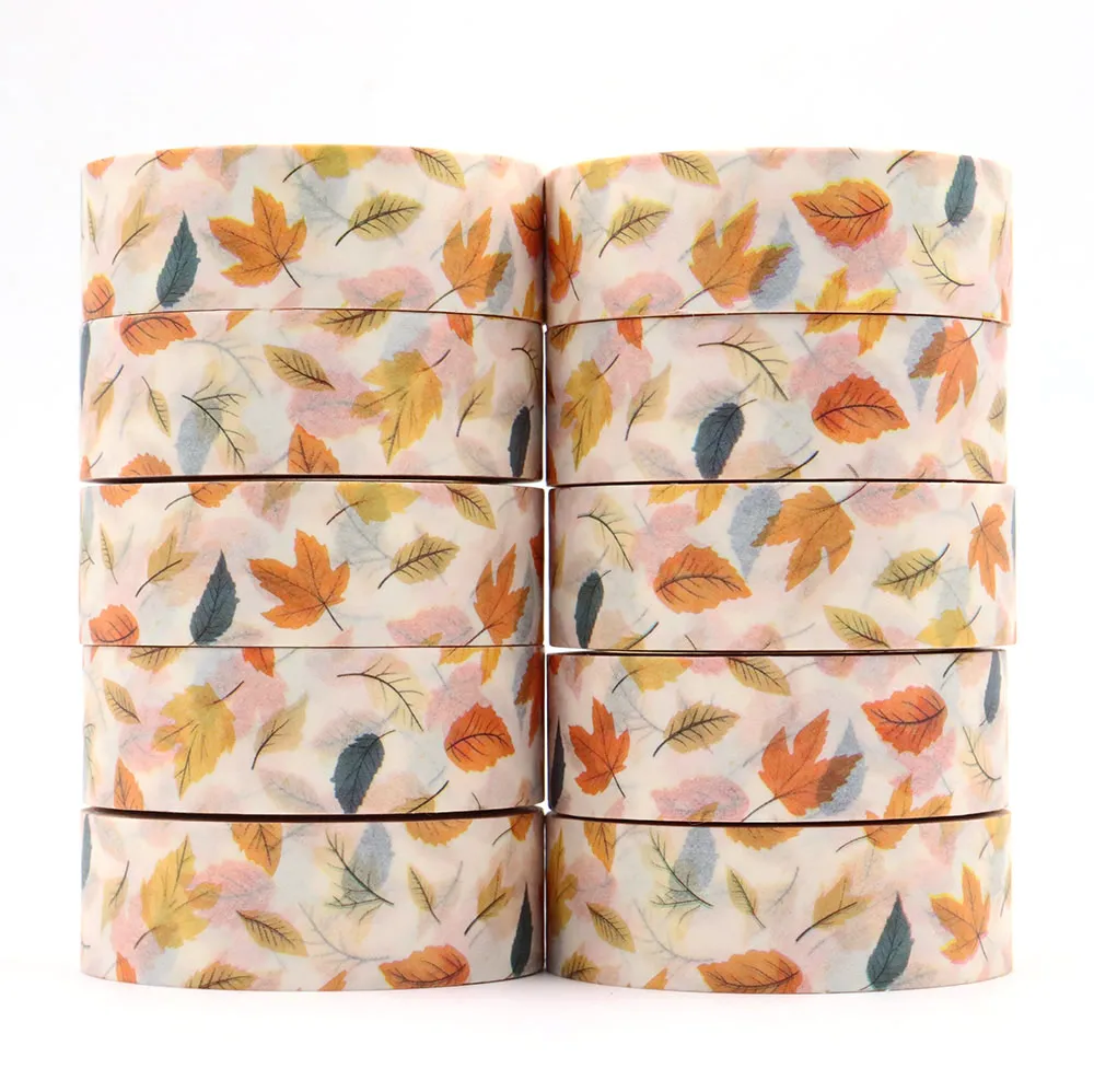 

10pcs/lot 15mm x 10m seamless Autumn Colorful Leaves Masking Adhesive Washi Tapes stationery office supplies tape sticker