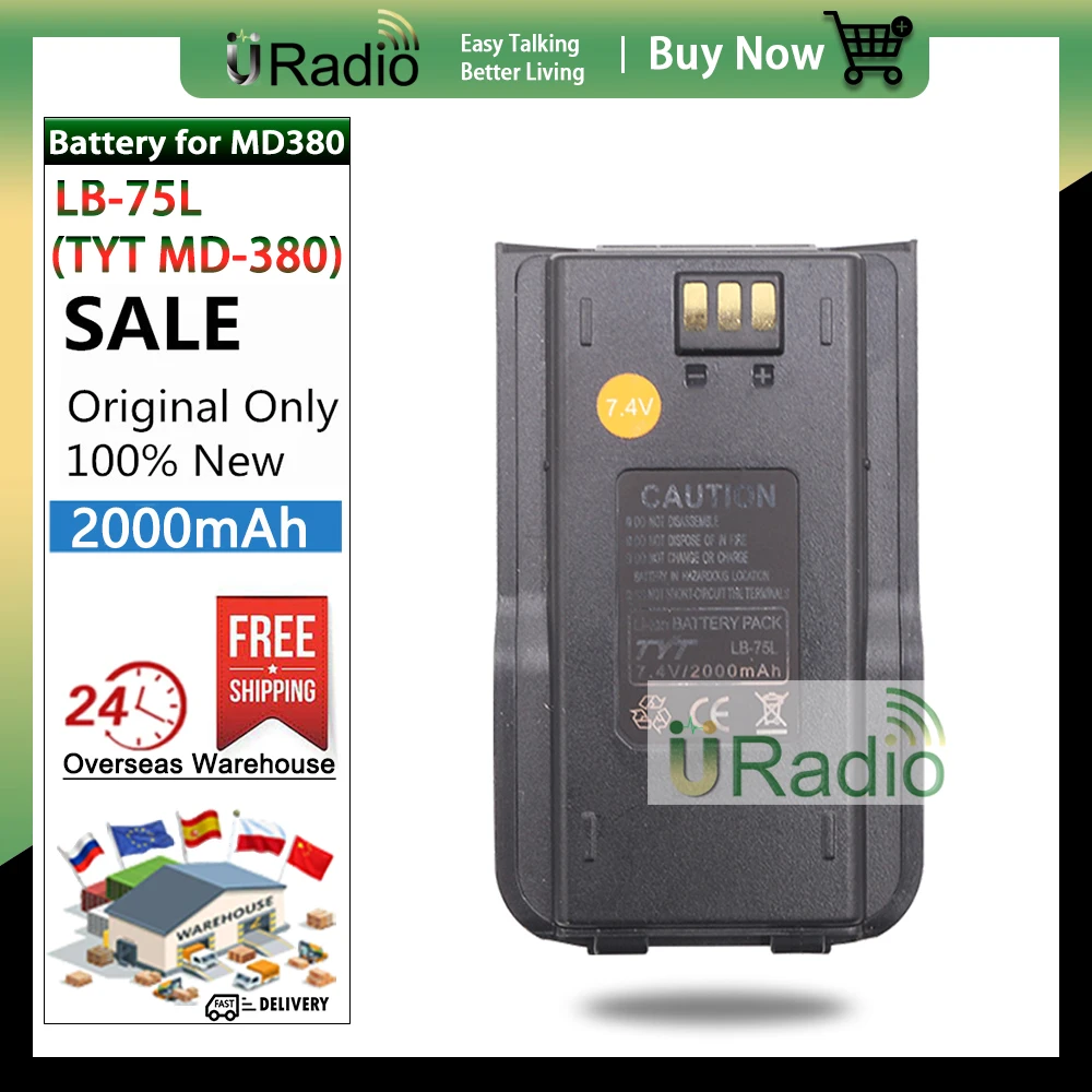 Original Li-ion MD-380 Battery TYT MD 380 MD-UV380 Compatible with RT3 MD-446 DP-290 RT3S Battery 7.2V 2000mAh Digital Radio