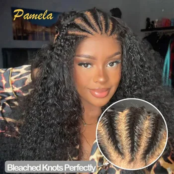 Parrucche Pre-Intrecciate Fatte a Mano, Pre-Piumate e Pre-Sbiancate, con Trecce Cornrows e Capelli Ricci Afro, Parrucca in Capelli Umani 9x6 Pre-Stilizzata