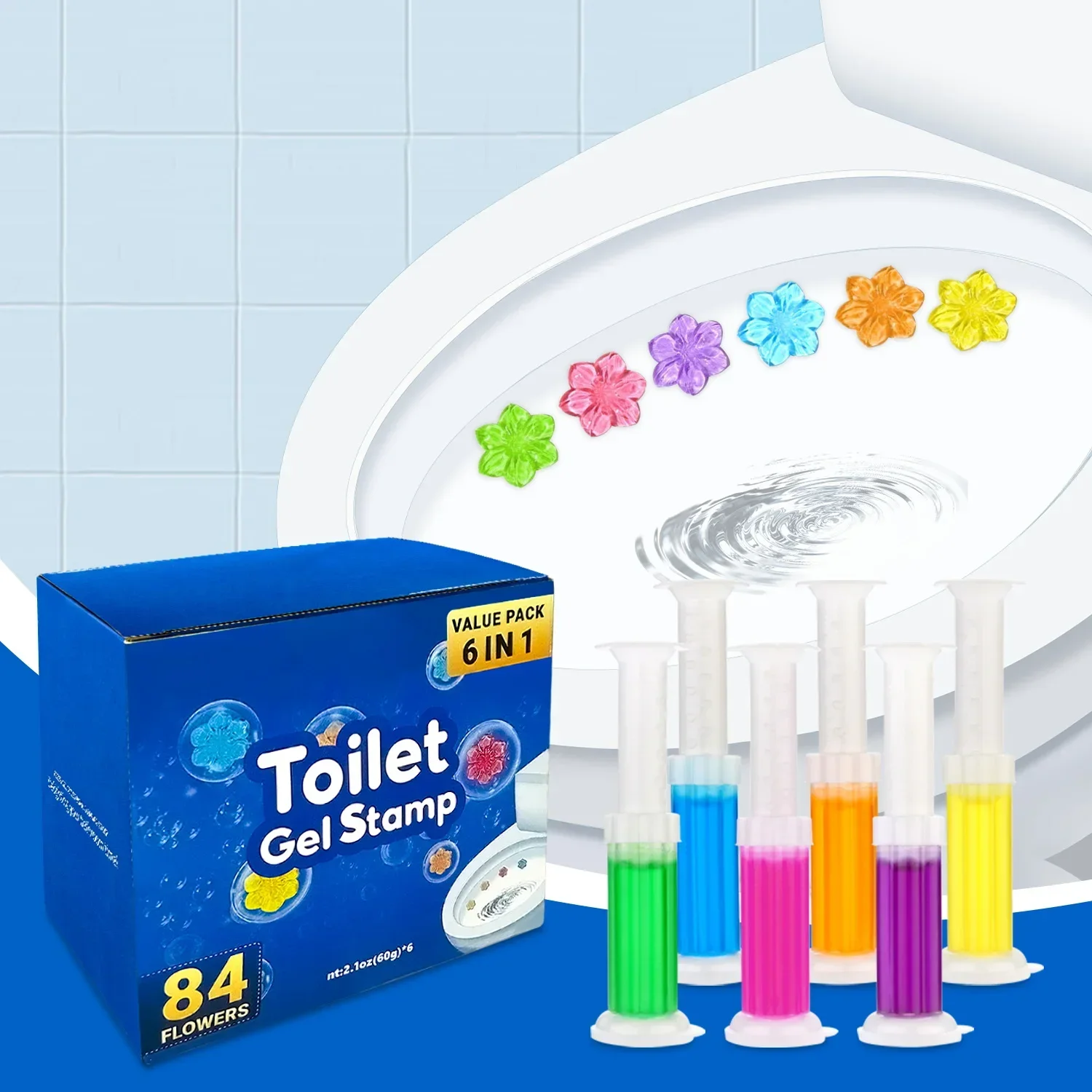 6pcs Toilet Cleaner Gel Aromatic Deodorizing Floral Scented
