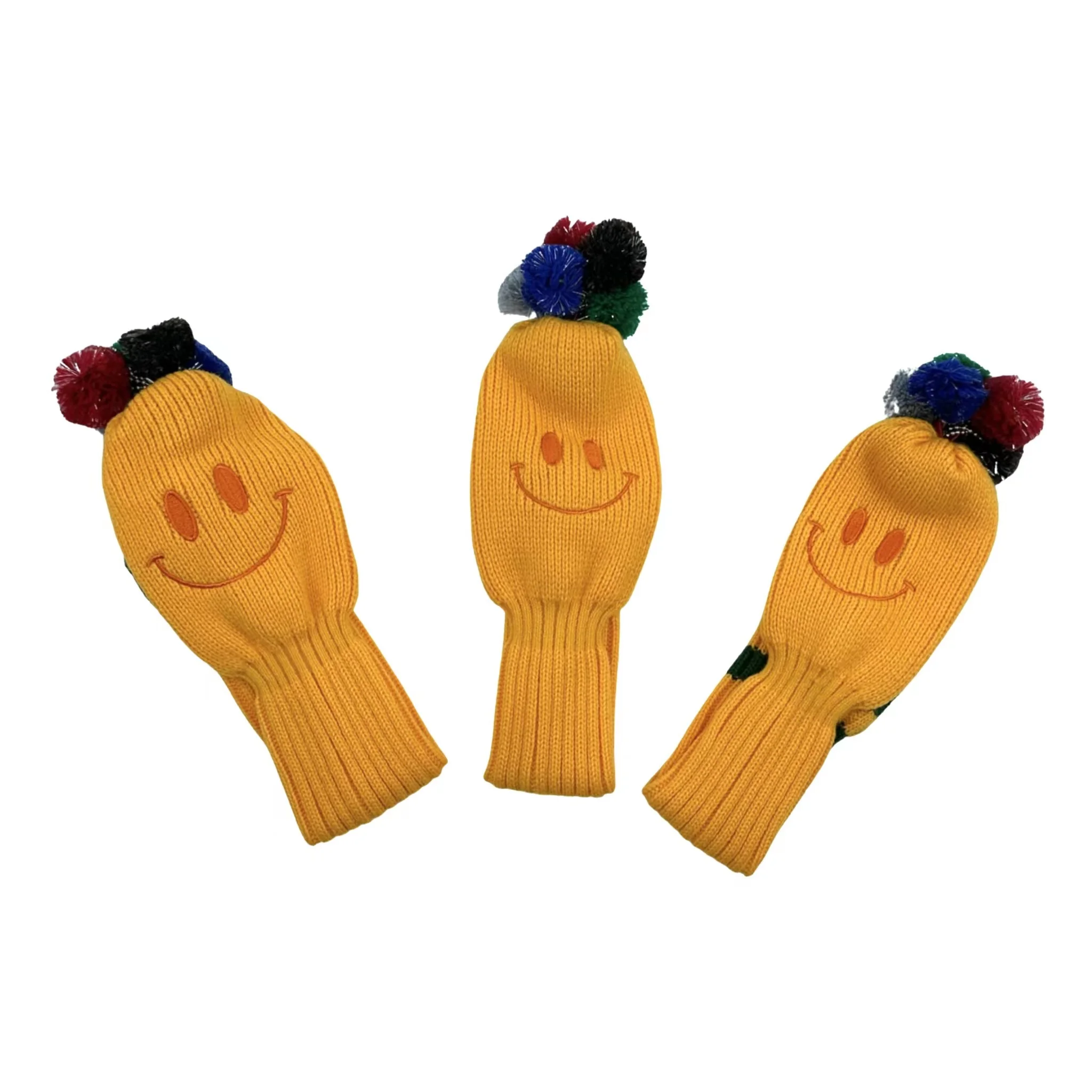 

3 Pcs/set Golf Smiling Face Pattern clubs Head cover Knitted Hybrid UT Driver Fairway Wood 1 3 5 Wood Knitting Cover