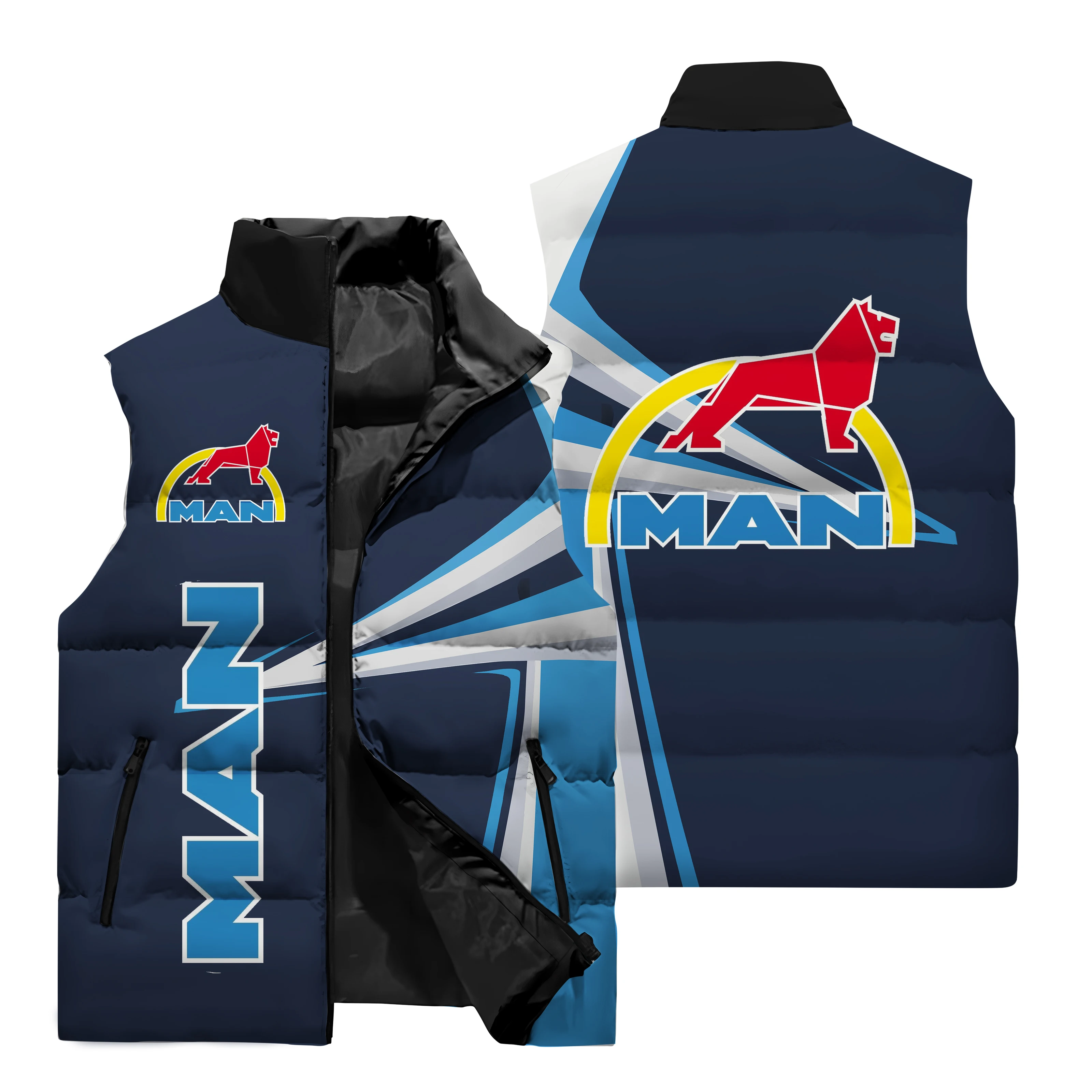 thumbnail image 1 of Chaqueta sin mangas con estampado 3D del logotipo de camionero para hombre, camiseta para andar en motocicleta al aire libre, chaqueta cálida a prueba de viento, 1 of 4