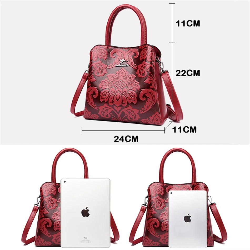 3 Layers Flower Print Luxury Women Handbags High Quality Patent Leather Ladies Totes Designer Shoulder Crossbody Bag for Female