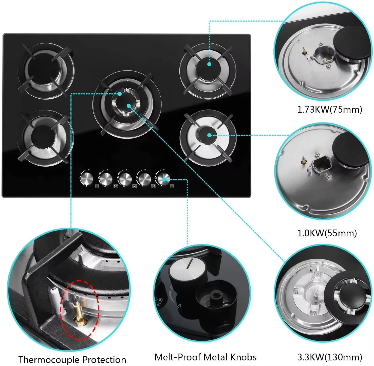 5 burners glass top gas stove gaziniere plaque a gaz estufa de gas stove part cuisinieresin gaz