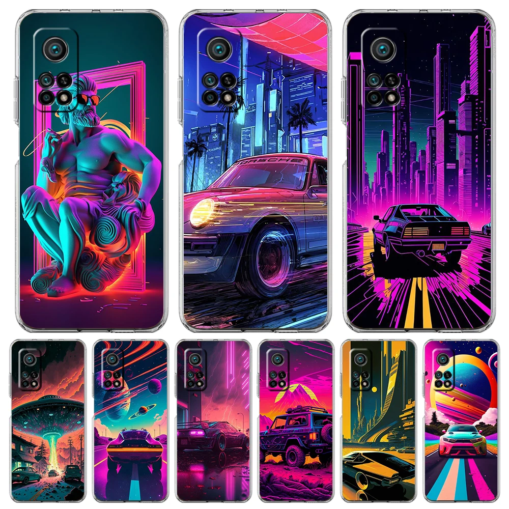 

Synthwave Retro Phone Case for Xiaomi Mi Poco F3 X3 X4 GT NFC M3 M4 11 Ultra 12 11X 11i Pro Lite 5G Soft Transparent Cover Capas