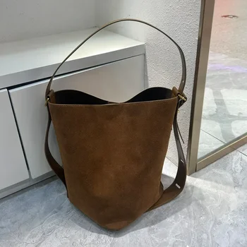 New Genuine leather women's shoulder cross luxury designer bag head layer frosted cowhide female handheld underarm bucket bag 1