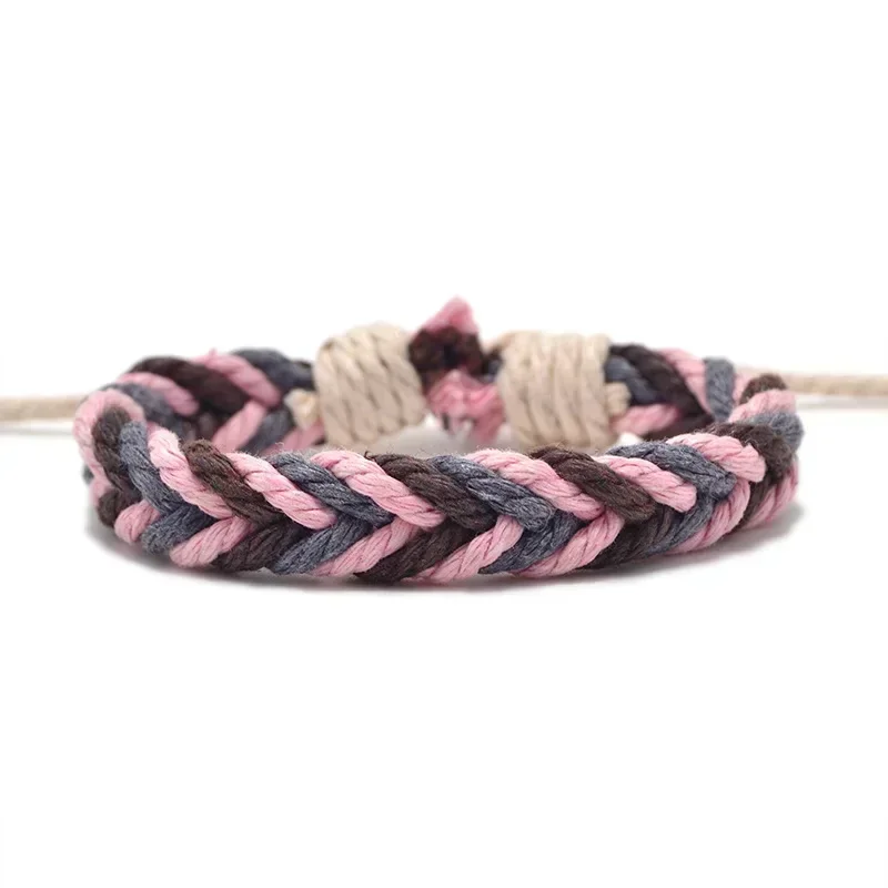Retro Wave Rope Bracelet Men Mix-color Braided Handmade