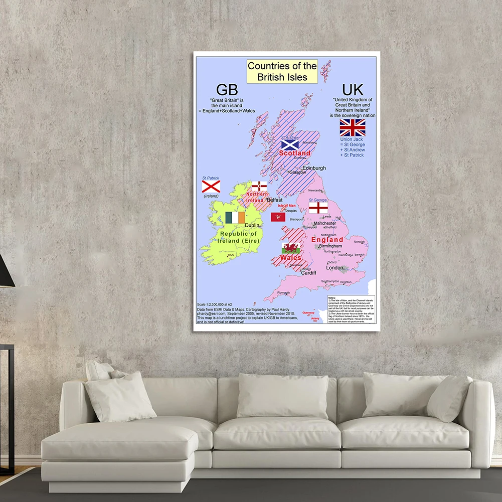 The United Kingdom Map Unframed Print Non-woven Canvas Painting Wall Art Poster Living Room Home Decoration 100*150cm