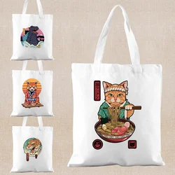 Animation Cat Print Shopping Bag Grocery Tote Bag Fashion Canvas Shoulder Shopper Bag Eco Reusable Women Capacity Hand Cloth Bag