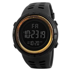 Men's Military Sports LED Digital Wristwatch - Luminous Multifunction Design (Gold)