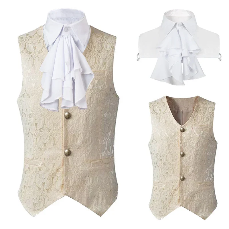 2024  Vest Men Renaissance Steampunk Coat Gothic Jacquard Waistcoat Single Breasted Business Formal Dress Vest for Suit 5