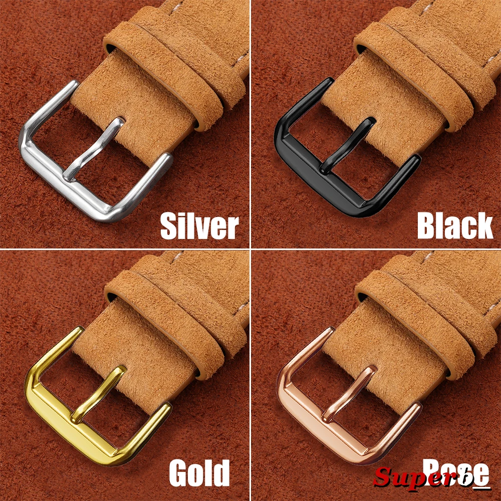 Vintage Suede Cowhide Watch Strap - Handmade Quick Release Bracelet in Gray, Brown, Green