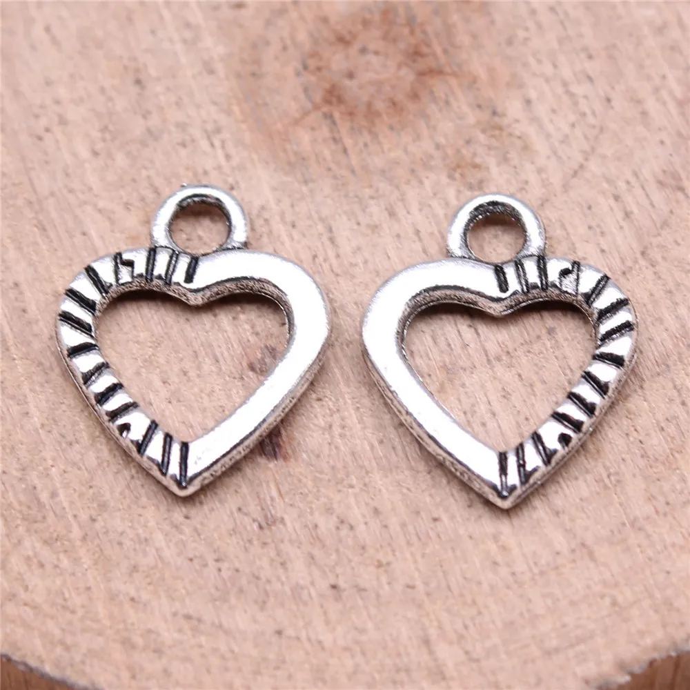 Jewelry Findings Components Hollow Heart Charms for Bracelets Charm Pendant  - (Metal Color: 40pcs-13x9mm)