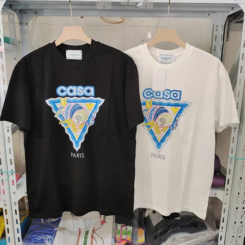 

23SS Autumn/Winter New Casablanca T-shirt Armadillo Triangle Letter Print Cotton High Quality XXXL Loose Men's Clothing