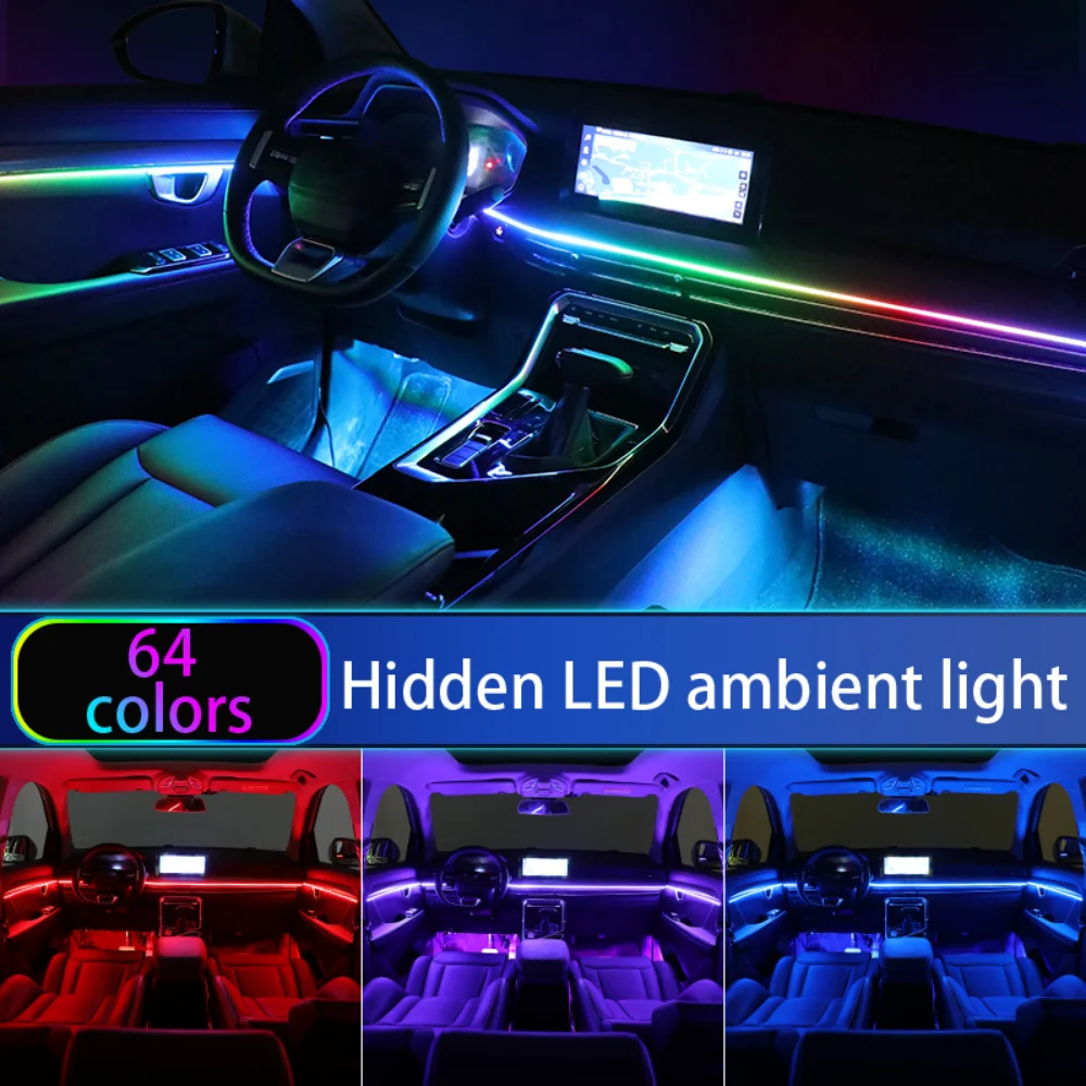Неоновый автомобильный внутренний светильник 18 в 1 с приложением «сделай сам» для управления освещением, направляющее волоконно-оптическое RGB автомобильное украшение, атмосферная лампа