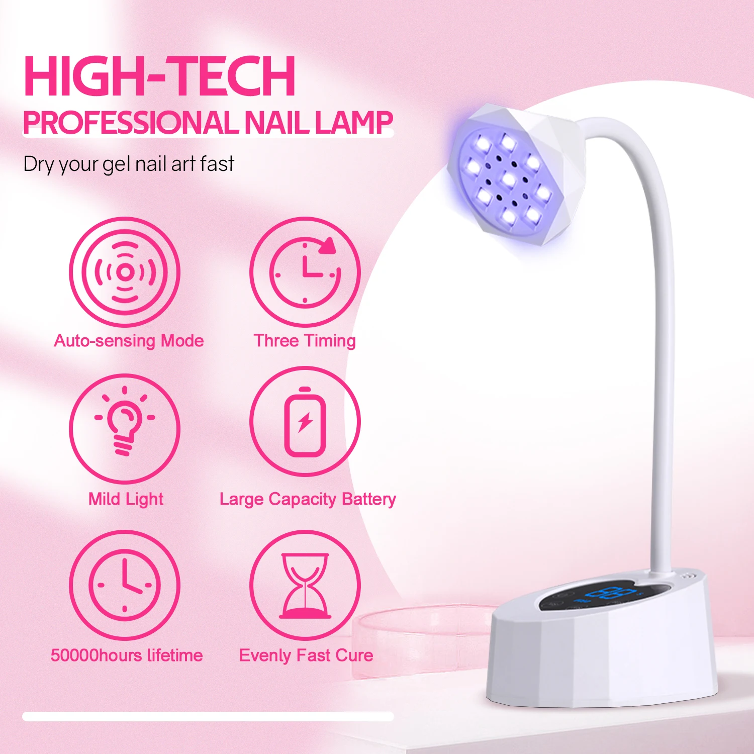 DinaBeauty 충전식 네일 UV LED 램프, 네일 건조기, 360 ° 구부릴 수 있는 빠른 건조 네일 매니큐어 광택제 접착제 젤 경화 램프, 27W