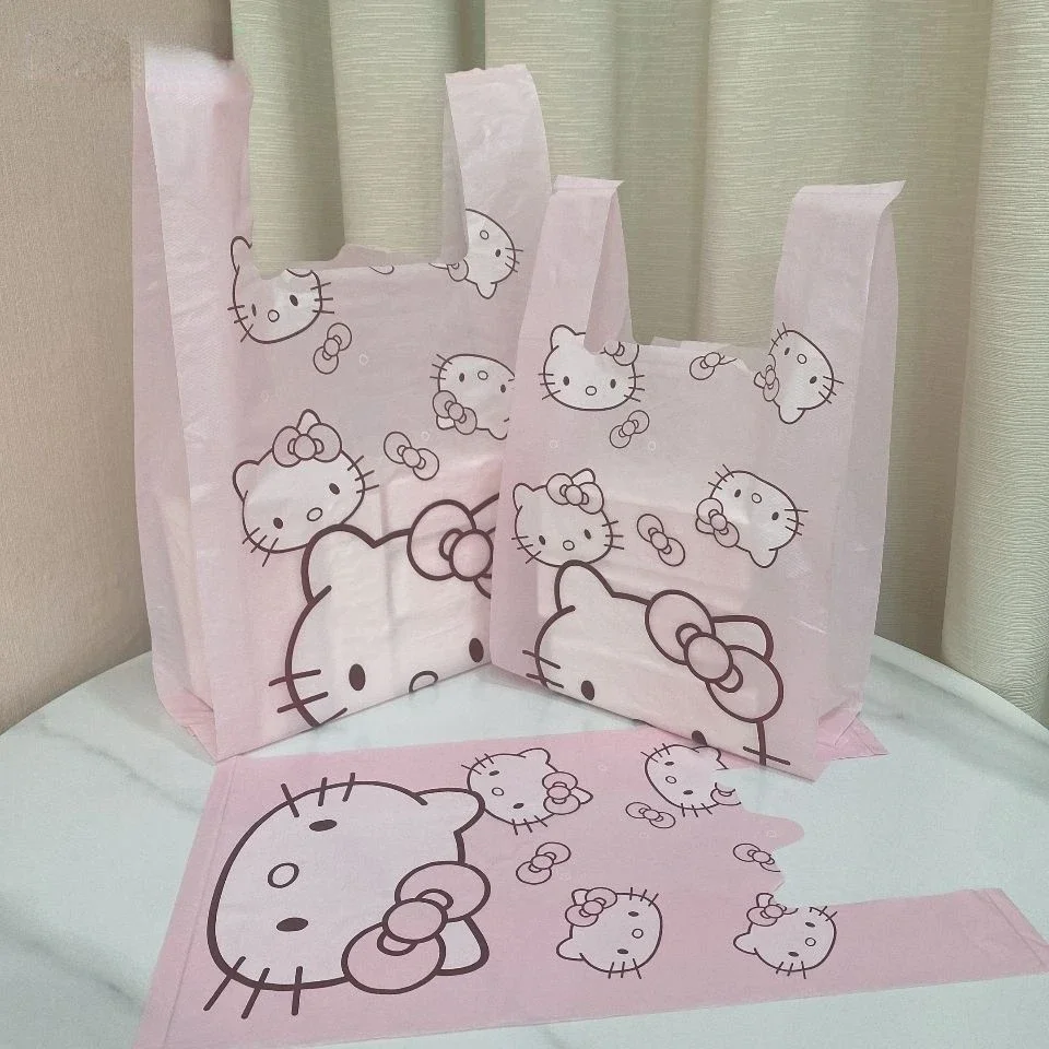 Reusable Plastic Bag Hello Kitty Cartoon Printing Girl Snack Biscuit Supermarket Shopping Gift