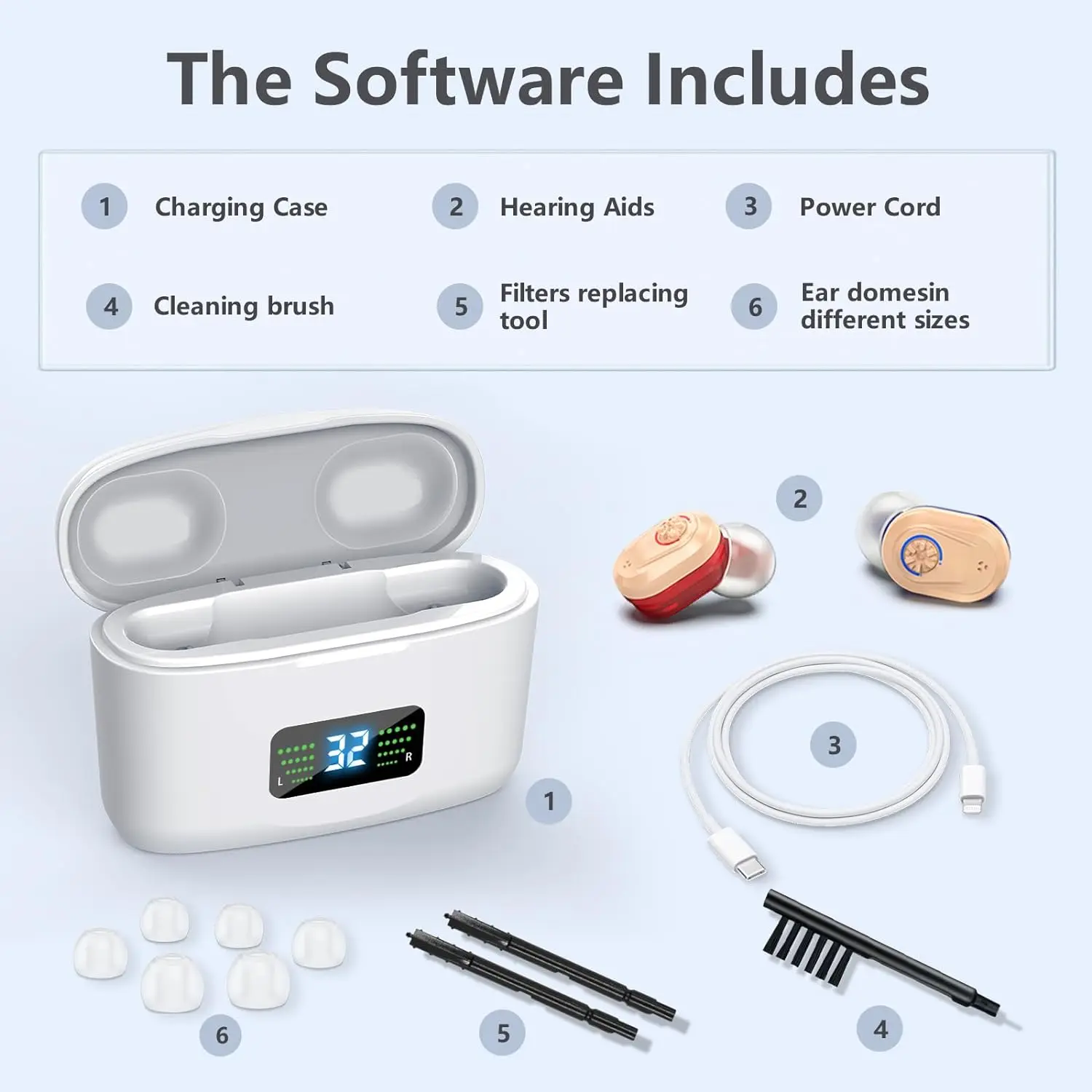 Wireless Mini Noise-cancelling Hearing Aid for Seniors, HD Digital Display, With Large-capacity Battery Charging Box 5