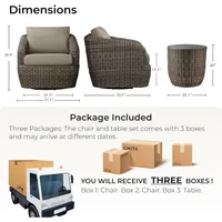 3 Pieces Patio Wicker Furniture Set, Outdoor Rattan Bistro Set with Removable Thickened Cushions, Fully Assembled(Gray Cus 2