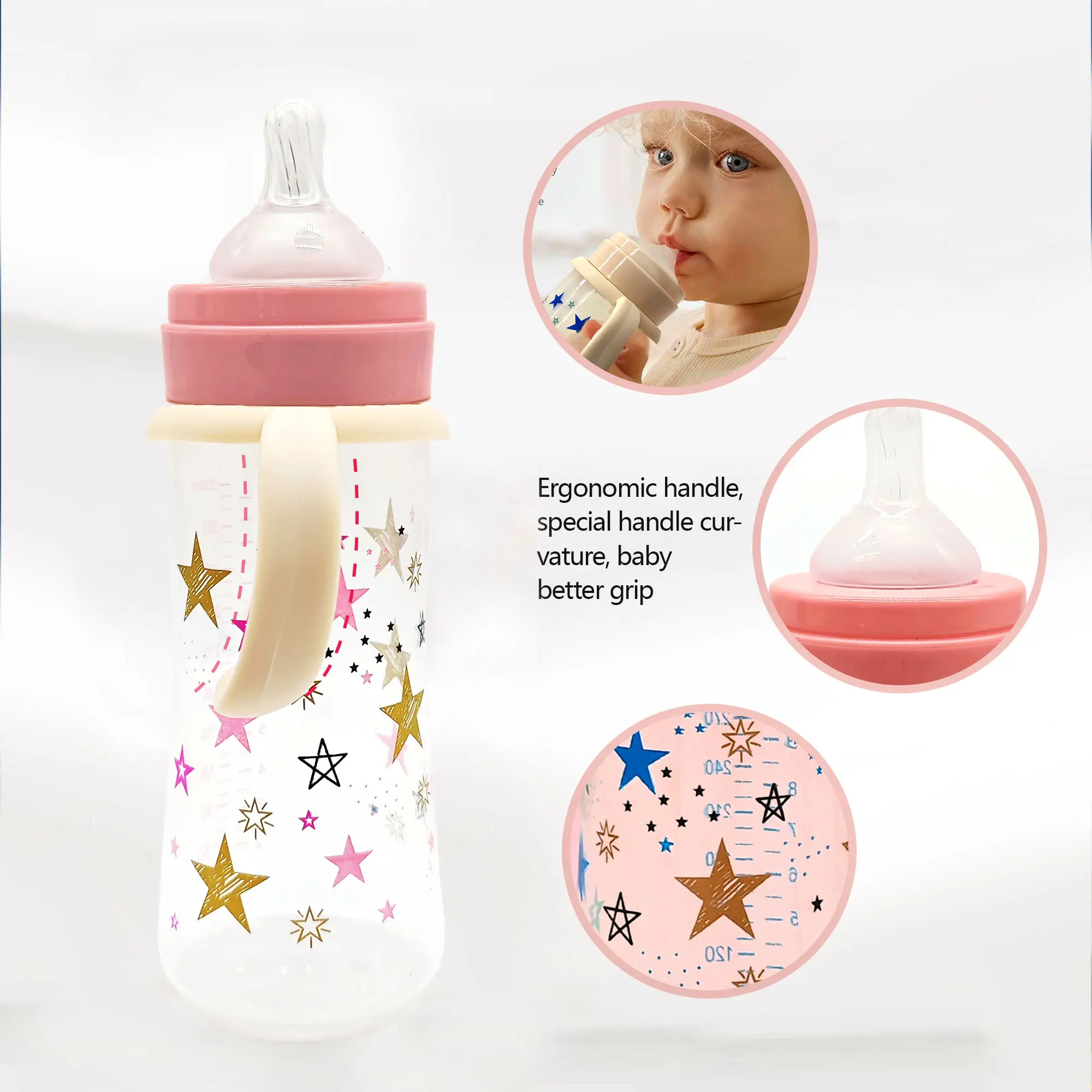 330ml star pattern baby bottle, bite-resistant, anti-flatulence PP bottle, large-capacity bottle for babies over 6 months old 3