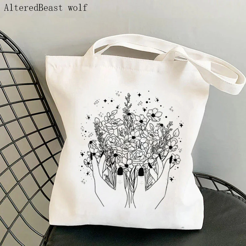 Women Shopper bag Wildflowers Photographic Kawaii Bag Harajuku Shopping Canvas Shopper Bag girl handbag Tote Shoulder Lady Bag