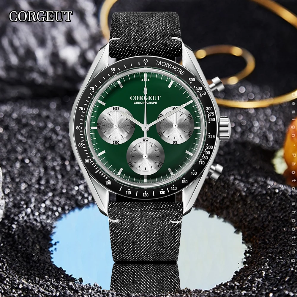 

CORGEUT 40mm Double Pot Lid Mineral Glass Watch for Man Luxury Fashion Sports Mens Watches Timing Small Dial Quartz Wristwatches