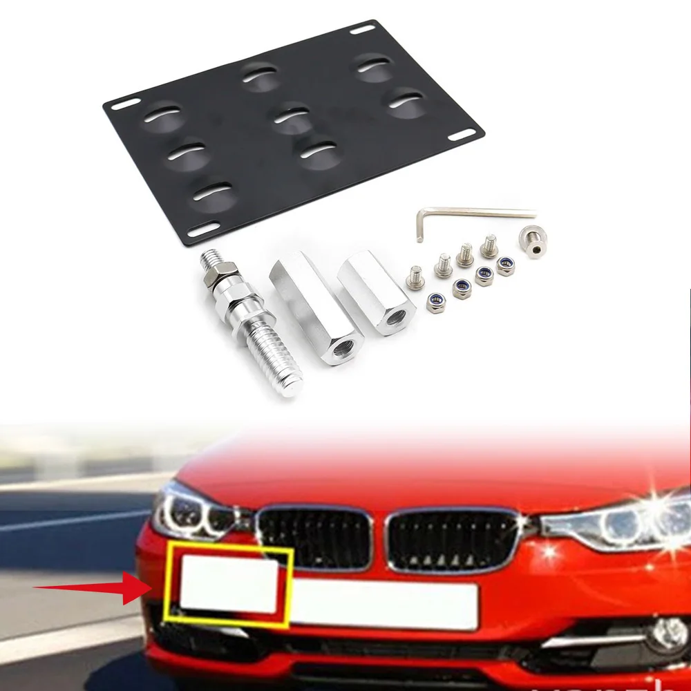Areyourshop Universal Car Front Bumper Tow Hook License Plate Mounting Bracket Kit Fits 