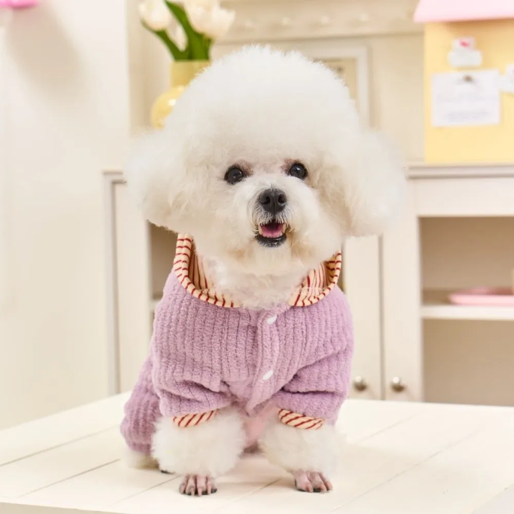 강아지 홈웨어 스타 디자인 강아지 스트라이프 점프수트 따뜻하고 통기성 좋은 강아지 후드 파자마 플리스 코지 강아지 스웨트셔츠 실내용