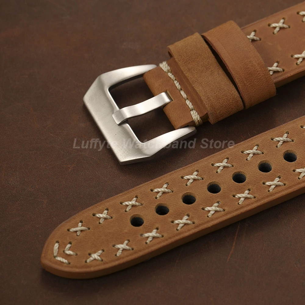 Vintage Thick Genuine Leather Watch Strap Bracelet with Pin Buckle