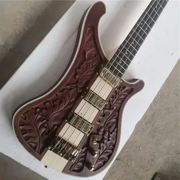 LR Regular Carved Pattern 4-String Electric Bass Guitar Customizable Favorite Color Free Shipping