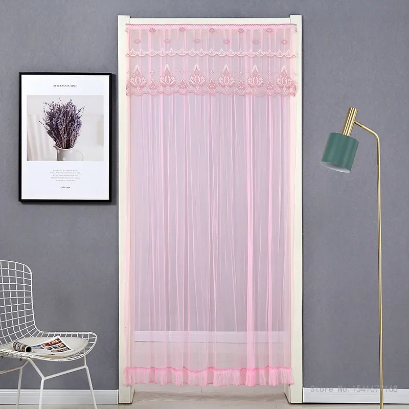 Punch-free Mosquito Screen Curtain Door Curtain, Breathable Bedroom Partition Curtain Single Layer Lace Embroidered Door Curtain