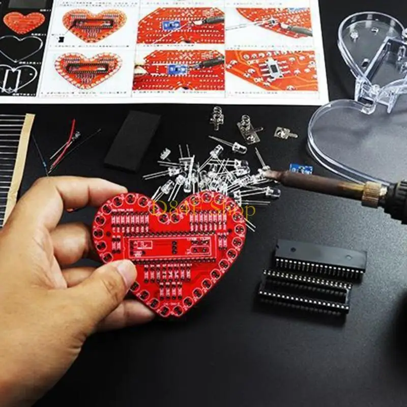 D84F DIY Heart Shaped RGBs LED Soldering for Students and Beginner for Valentines Day and Mother Day Handmade