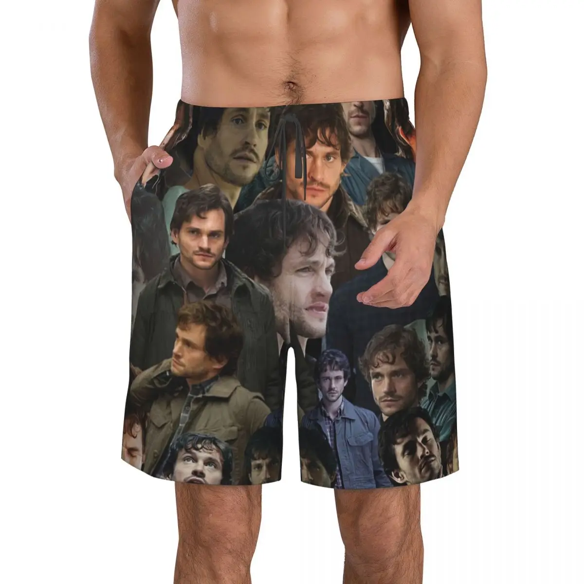 Will Graham Photo Collage Men's Beach Shorts Fitness Quick-drying Swimsuit Funny Street Fun 3D Shorts 2