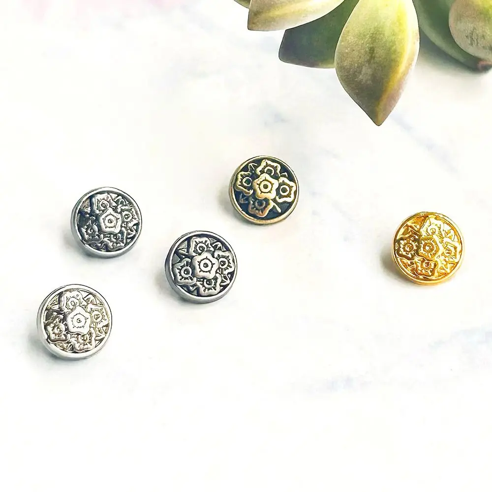20pcs New 7mm Flower Buckles Mini Metal Ultra-small Buckle Handmade Retro Ancient Buttons DIY Clothes Accessories