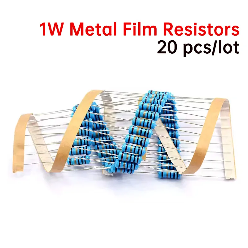 20 Pz/Lotto 1W Resistore A Film Metallico 1% 1R - 1M 1 2 10 22 47 100 330 Ohm 1K 4.7K 10K 22K 47K 100K 330K 470K 2R 10R 22R 47R 100R Ohm