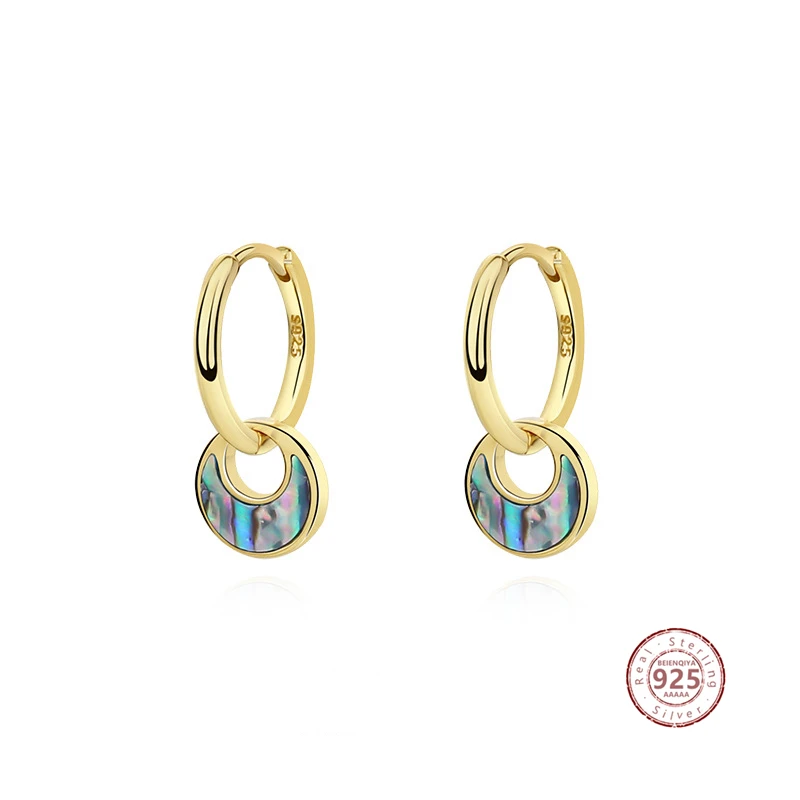 

925 Sterling Silver Vintage Abalone Shell Drop Earrings For Women Fashion Geometric Turquoise Circle Earring Personality Jewelry