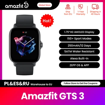 GTS-3 스마트 워치, Amazfit GTS 3 GTS3, 5 ATM 방수, 알렉사 내장 GPS, 여성 사이클 모니터링, 안드로이드 IOS용, 신제품