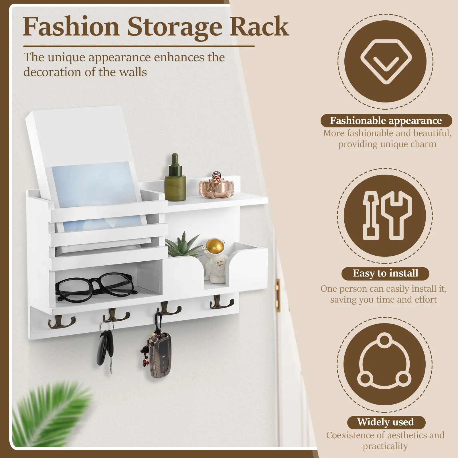 Wood Mail and Key Organizer Multifunctional Mail and Key Rack Practical Mail and Key Shelf Wall Mounted Mail and Key Holder 2