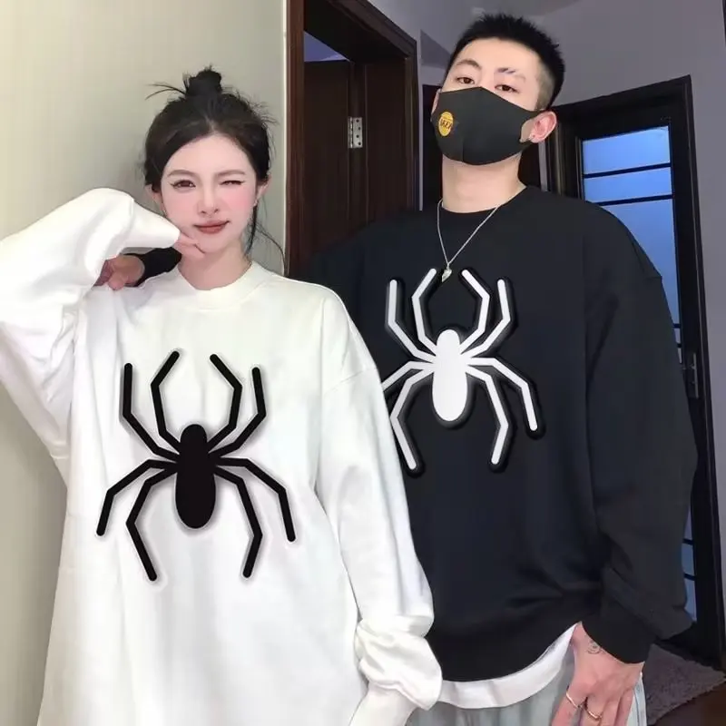 

Spring Autumn Oversized Y2k Style Classic Hoodies Warm Long Sleeve For Couple Print Spider Hooded Pullover Casual Sweatshirt