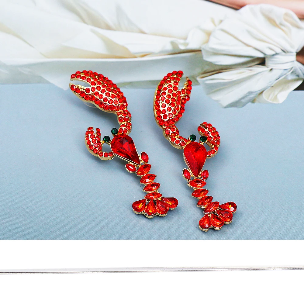 Wholesale Fashion Trend Lobster Crystal Metal Earrings Statement