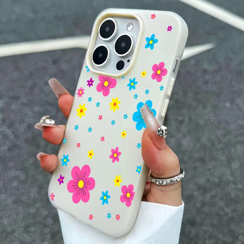 Korean Cute Colorful Flower Shockproof 2-in-1 Candy Color Phone Case