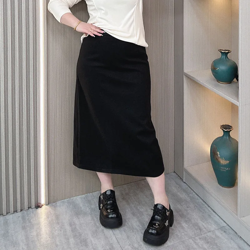Woolen Skirt Female Fall New Plus Size High Waist A-Line Slit Wrap Hip Long Skirt 9281