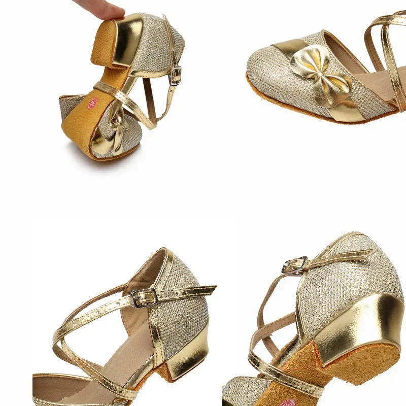 Children Dancing Shoes Kids Closed Toe Latin Salsa Tango Ballroom Dance Shoes Low Heels Women Girls Zapatos Baile Mujer Latino 4