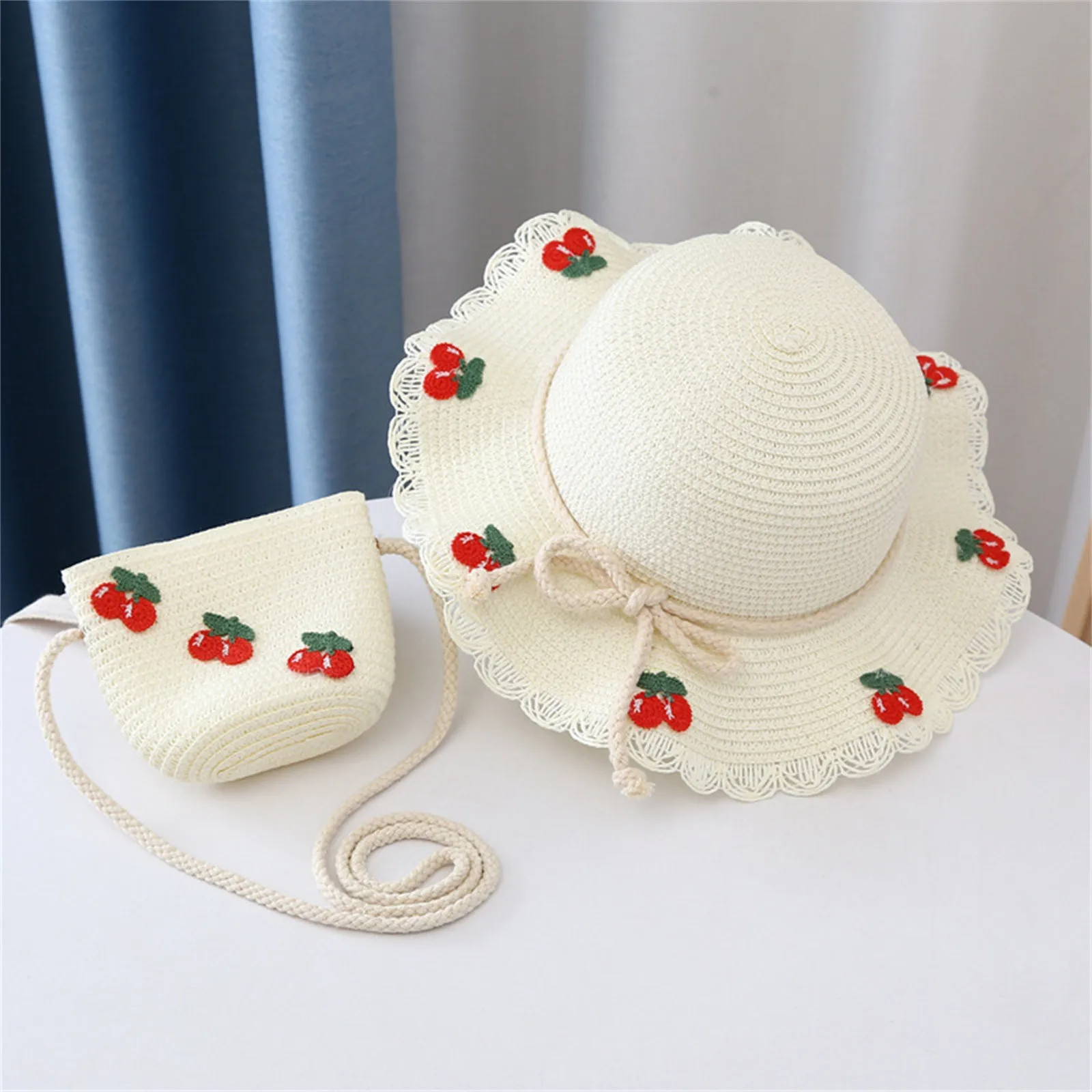 Wild Stocking Hat Hat Bag Set Woven Wide Straw Hats Girls Kids Sun Hats Summer Beach Straw Woven Pocket бейсболка детская