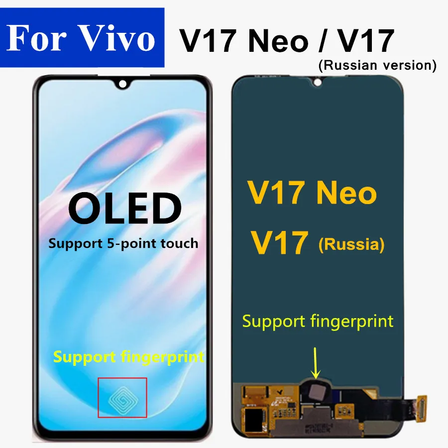 

6.38" OLED Support fingerprint For Vivo V17 Neo LCD Display Touch Digitizer Screen for vivo V17 Russia version V 17 1920 V17 Neo